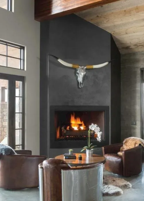 Dark microcement fireplace surround Southern Utah