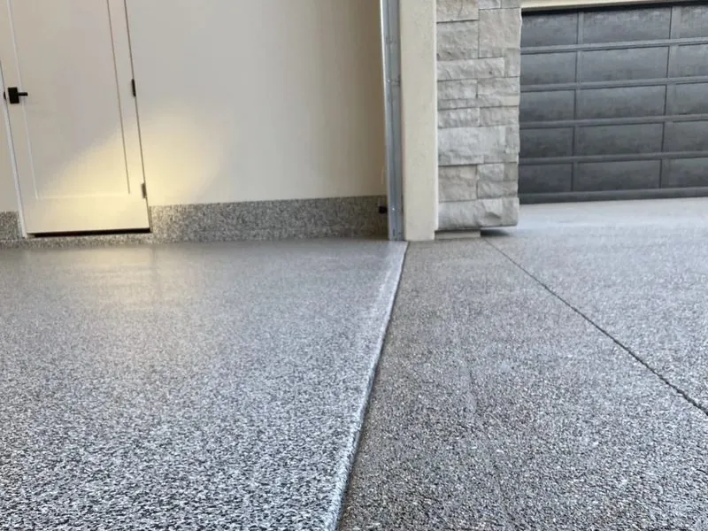 Residential garage epoxy blue flake system St. George Utah