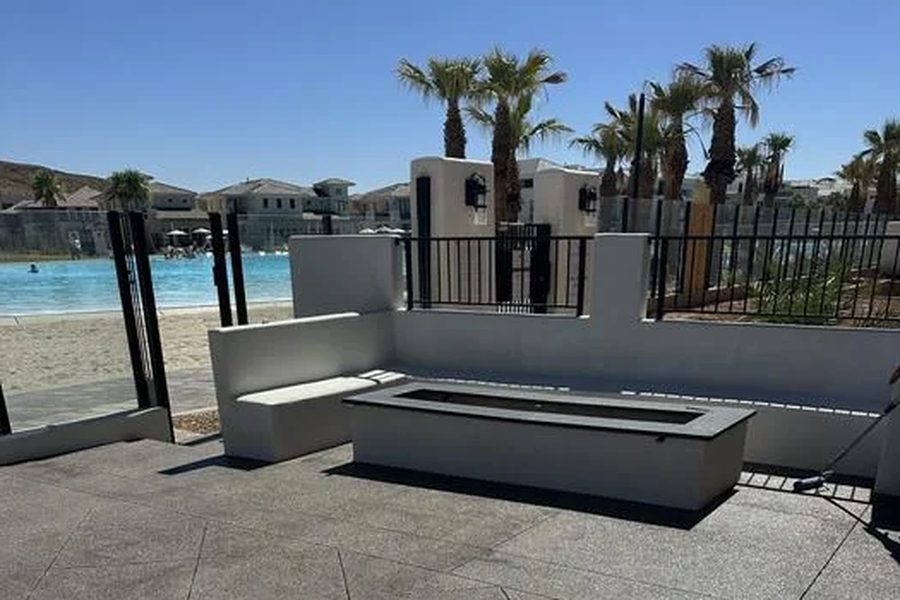 Luxury pool deck herringbone sealing Southern Utah