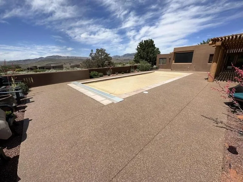 Luxury pool deck herringbone paver sealing Southern Utah